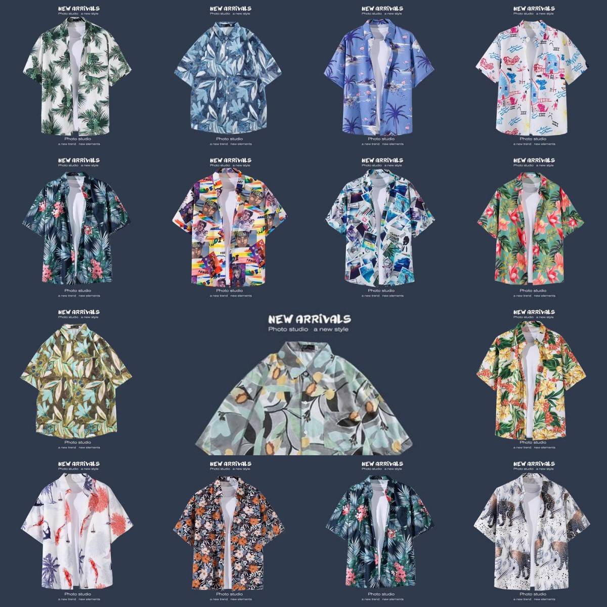 Malaysian foreign-skinned shirt, short-sleeved couple, male and female shirt, five-sleeve beach, Hawaii