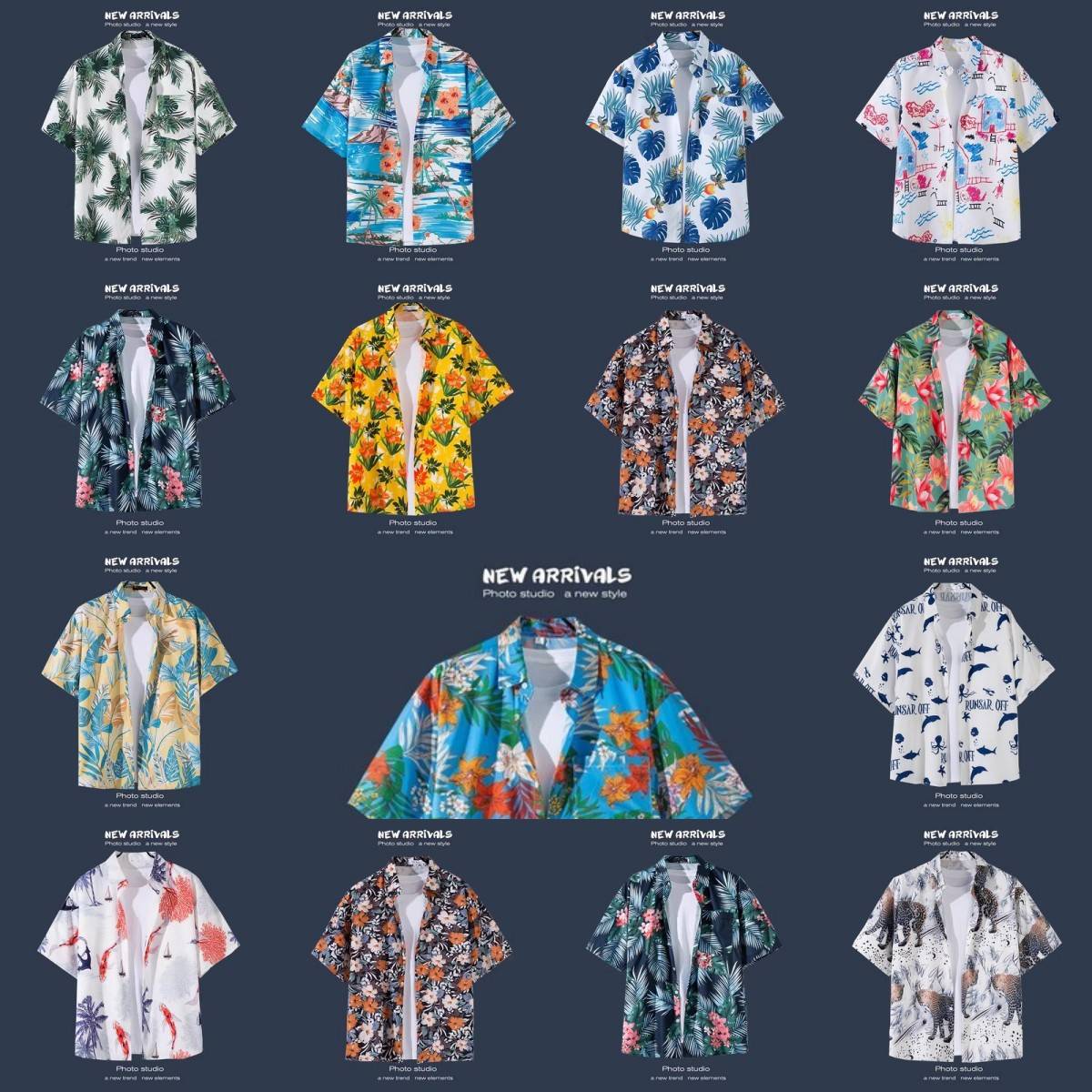 Malaysian foreign-skinned shirt, short-sleeved couple, male and female shirt, five-sleeve beach, Hawaii