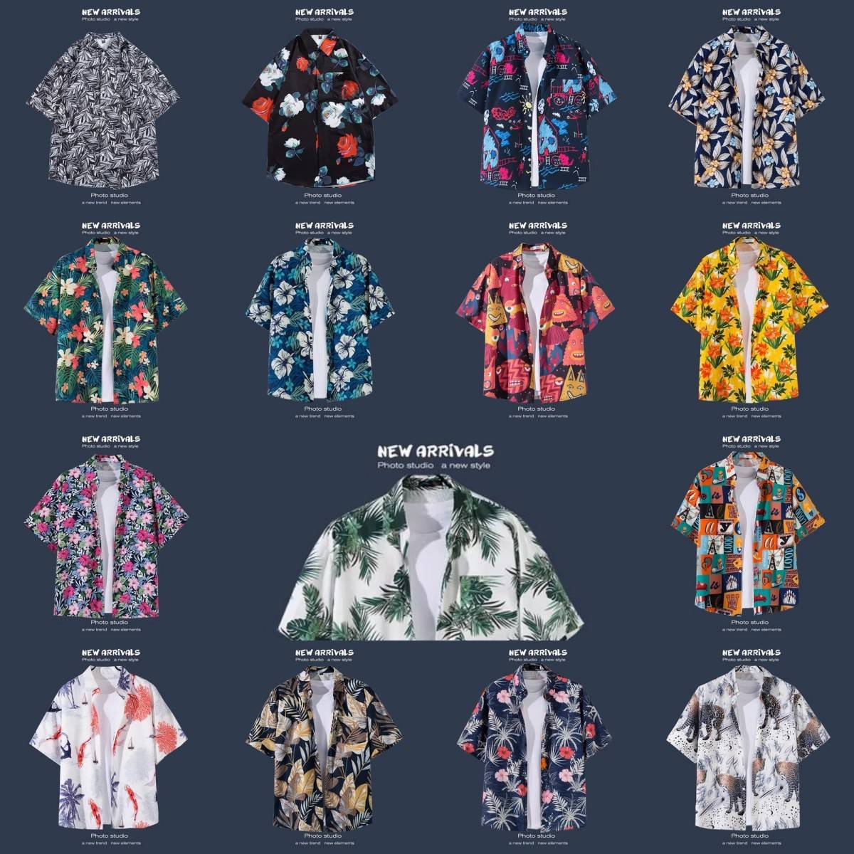 Malaysian foreign-skinned shirt, short-sleeved couple, male and female shirt, five-sleeve beach, Hawaii
