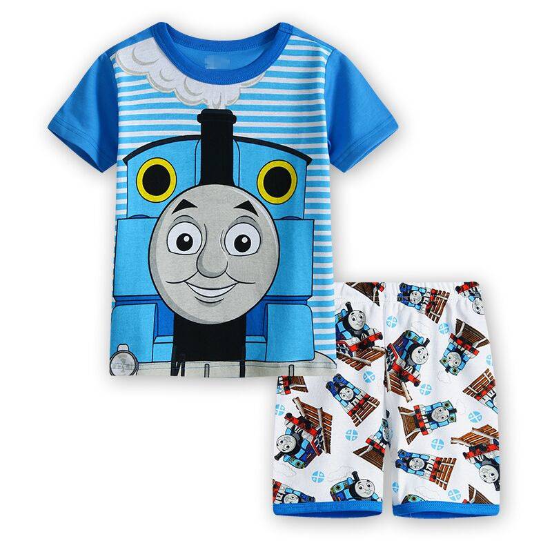 Summer new cartoon Thomas Little Train Children's Boy Pure Cotton Short -sleeved Paper Paper Furnishing Set
