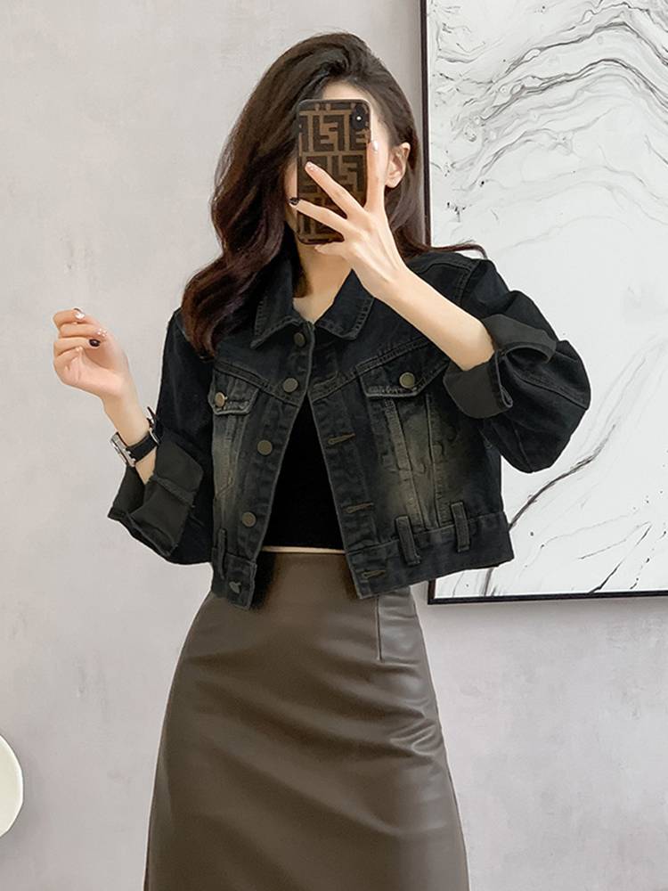 Great Northwest Grassland Western Sichuan Travel Put of denim outer girl Xinjiang Tibet Short Top Tibetan Tips Retro Shoot