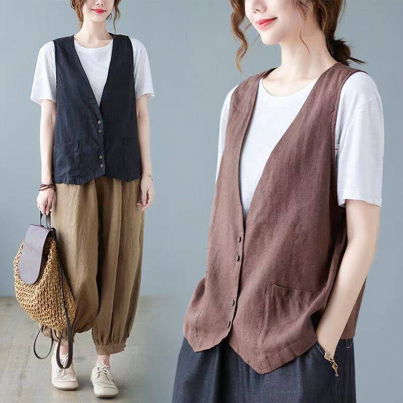 Clear warehouse leakage and withdrawal daily single discount women's clothing spring and autumn linen linsea shoulder cotton sleeveless top vest