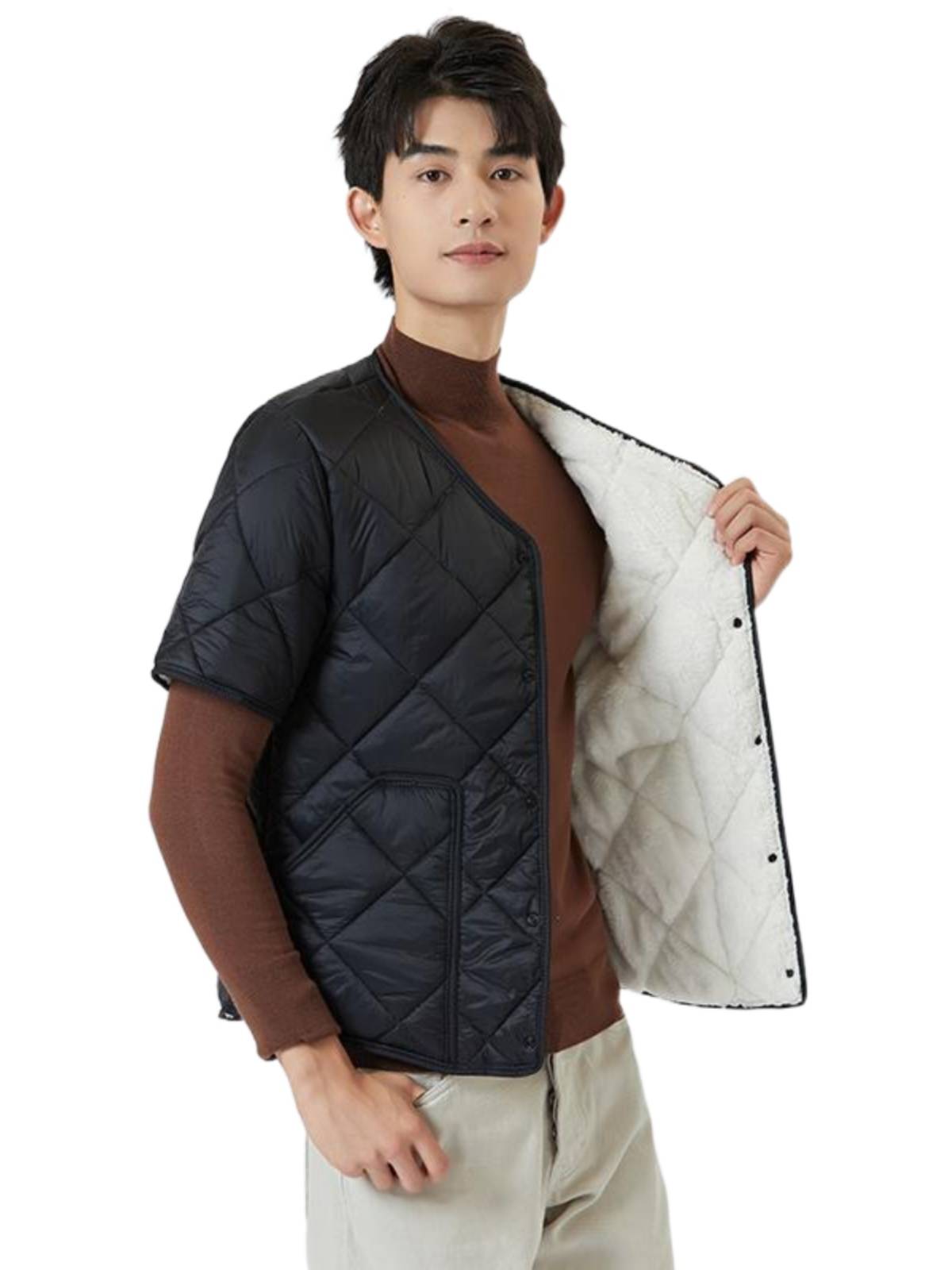 Plel cotton vest men wearing plus velvet thickened vest Dad half -sleeved shoulder horses, biliary cotton clothes, shoulder