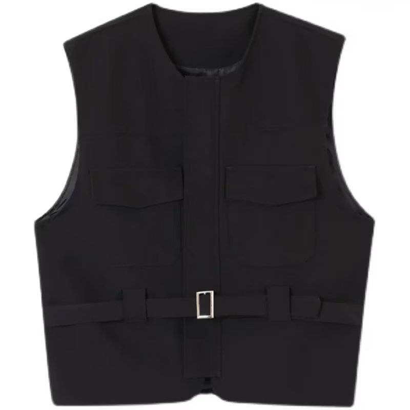 Spring and autumn new hairstyle dual -layer belt vests male Korean version of work design sense niche handsome casual vest