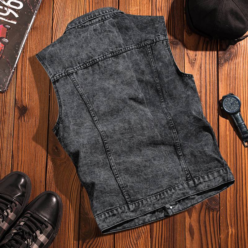 Summer thin -cave denim vest male Korean version of self -slim young people casual wild sleeveless shoulder vest jacket