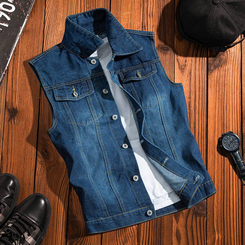 Summer thin -cave denim vest male Korean version of self -slim young people casual wild sleeveless shoulder vest jacket
