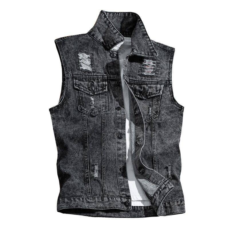 Summer thin -cave denim vest male Korean version of self -slim young people casual wild sleeveless shoulder vest jacket