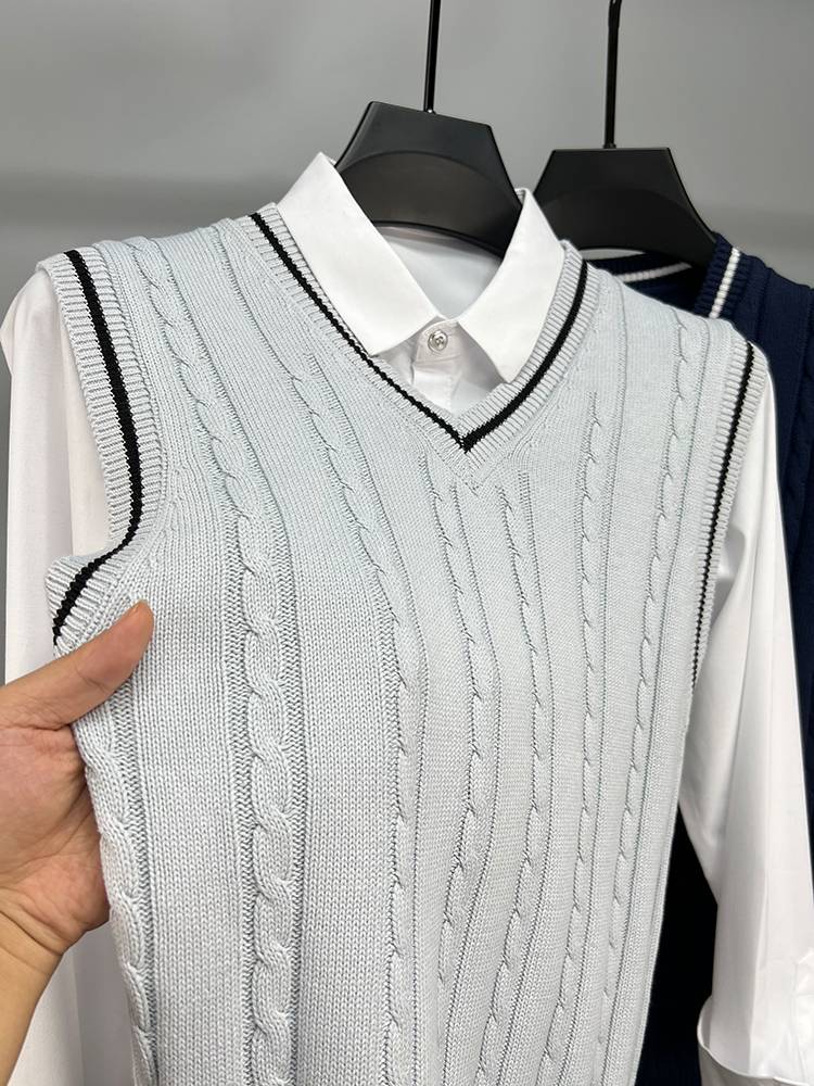 Sweat vest men's vest cotton v -collar spring and autumn men's sleeveless shoulder thread clothing knitting outer slim trend