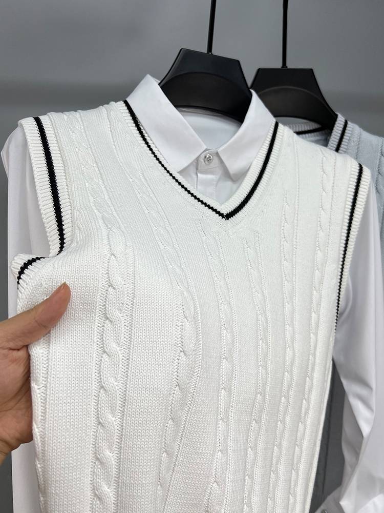 Sweat vest men's vest cotton v -collar spring and autumn men's sleeveless shoulder thread clothing knitting outer slim trend
