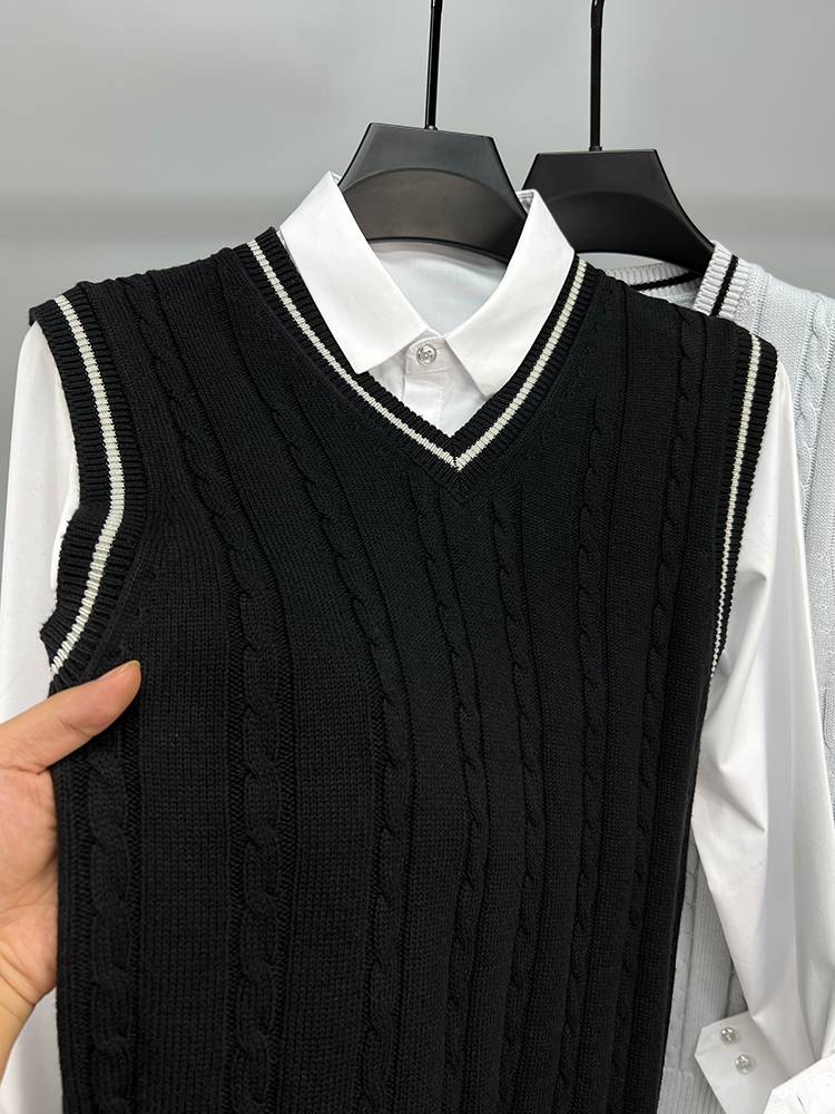 Sweat vest men's vest cotton v -collar spring and autumn men's sleeveless shoulder thread clothing knitting outer slim trend