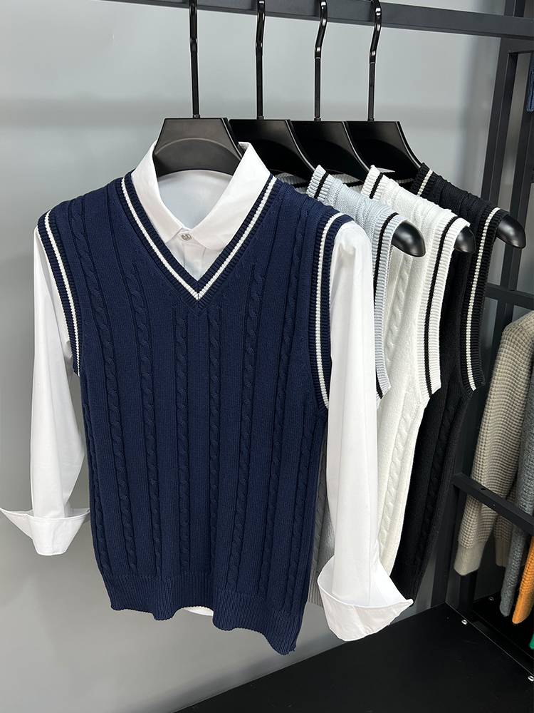 Sweat vest men's vest cotton v -collar spring and autumn men's sleeveless shoulder thread clothing knitting outer slim trend