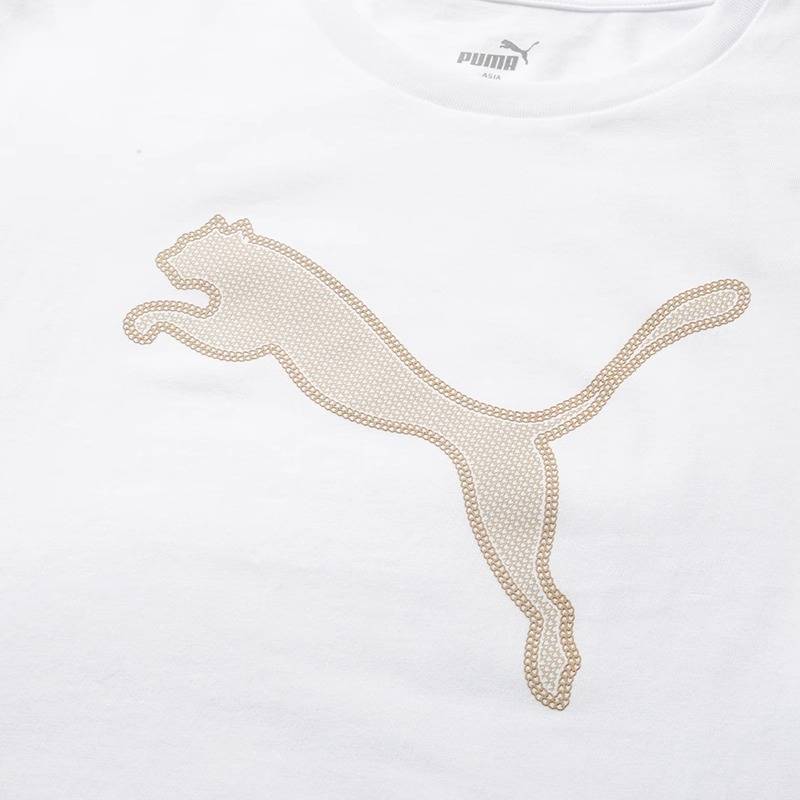 PUMA Puma Women's Sports T -shirt 2024 Summer New White Casual Server Short Short Sleeve 682164