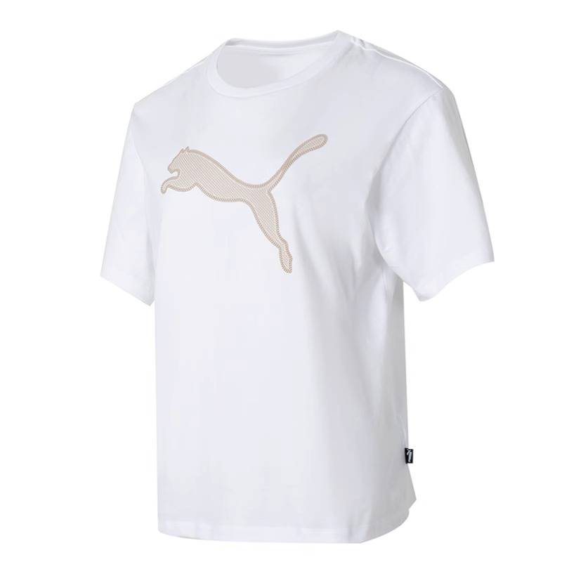 PUMA Puma Women's Sports T -shirt 2024 Summer New White Casual Server Short Short Sleeve 682164