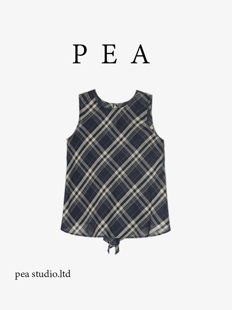 PEA fashion versatile vest vest 2024 new temperament new temperament thin blue plaid top female