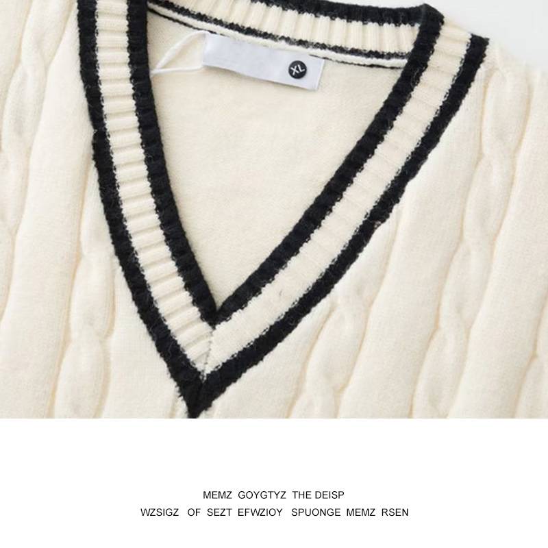 College style V -neck knit vest men's autumn and winter American retro loose sleeveless sweater vest, hooded shoulder jacket