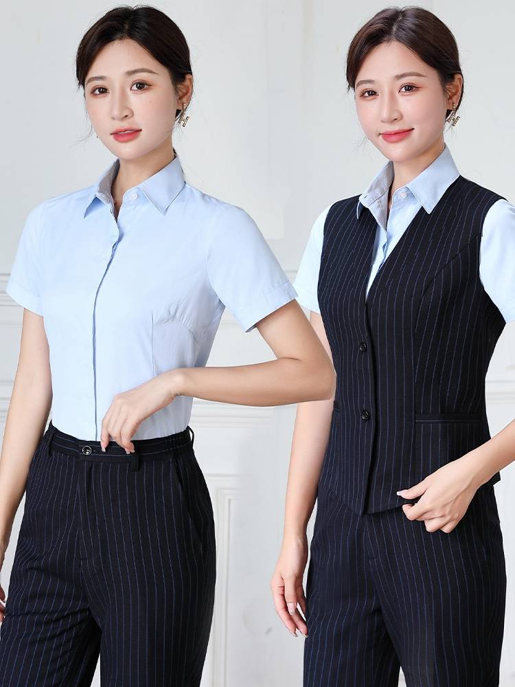 CCB work clothes female short -sleeved shirt vest set Construction Bank shirt clothing striped professional suit suit pants