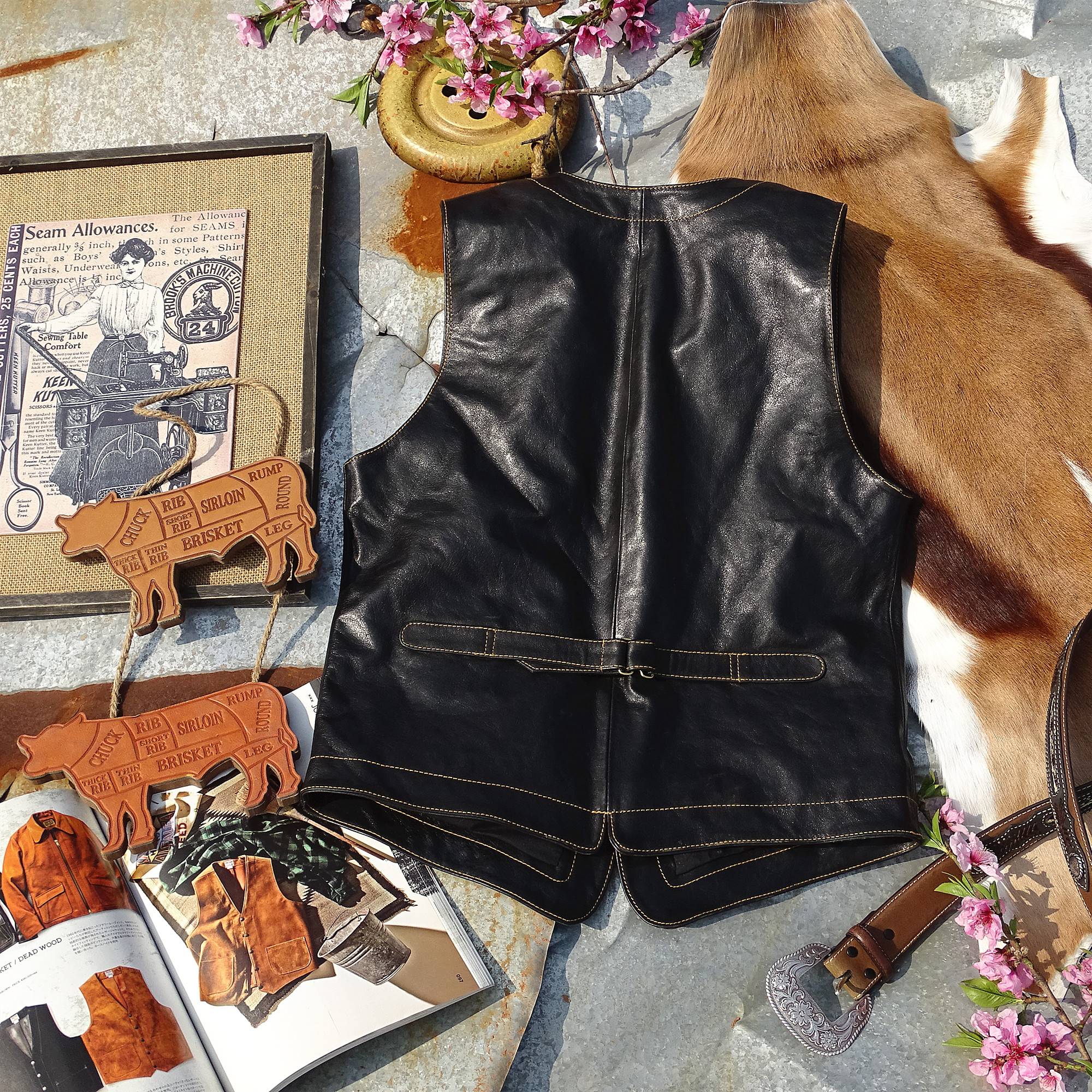 Western Japanese vegetable tannal taboos!Unicorn buckle!Tianshen retro worker leather vest male vest