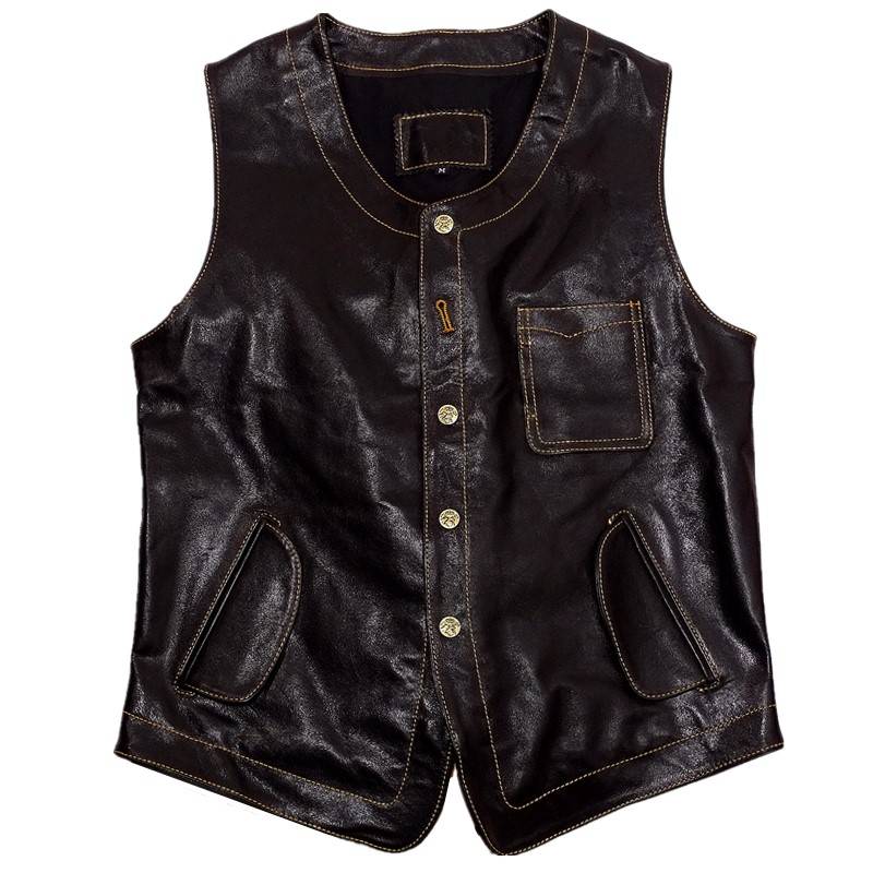 Western Japanese vegetable tannal taboos!Unicorn buckle!Tianshen retro worker leather vest male vest