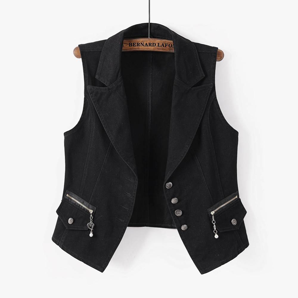 Women's summer version Korean slim suit collar short sleeveless denim vest vest vest horses clip jacket