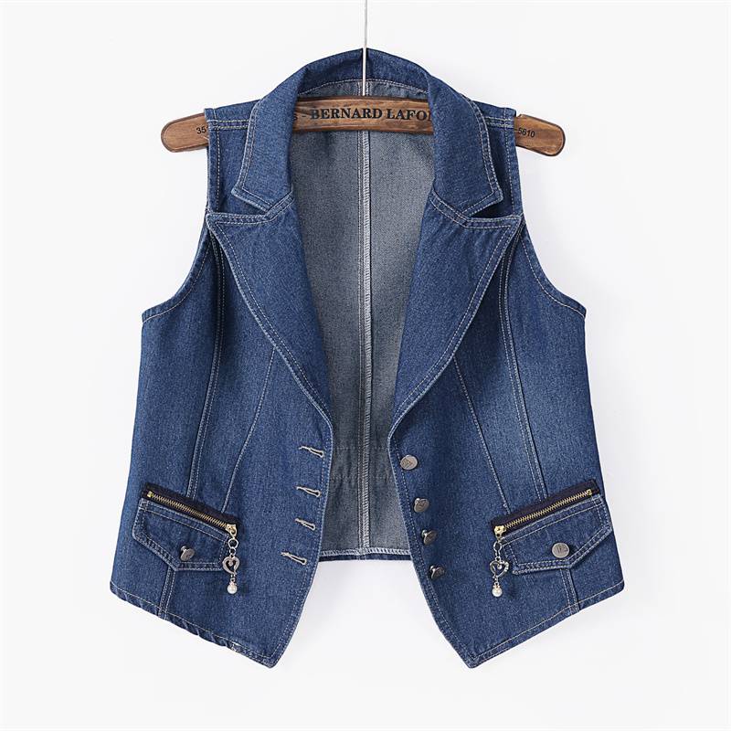 Women's summer version Korean slim suit collar short sleeveless denim vest vest vest horses clip jacket