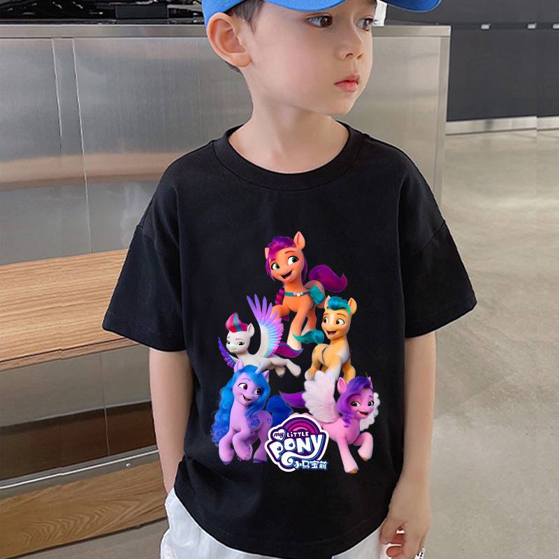 Pony Burli clothes Rainbow Xiaoma shorts Children's T -shirt Parent -Child Summer New Men and Women Couple Short Sleeve