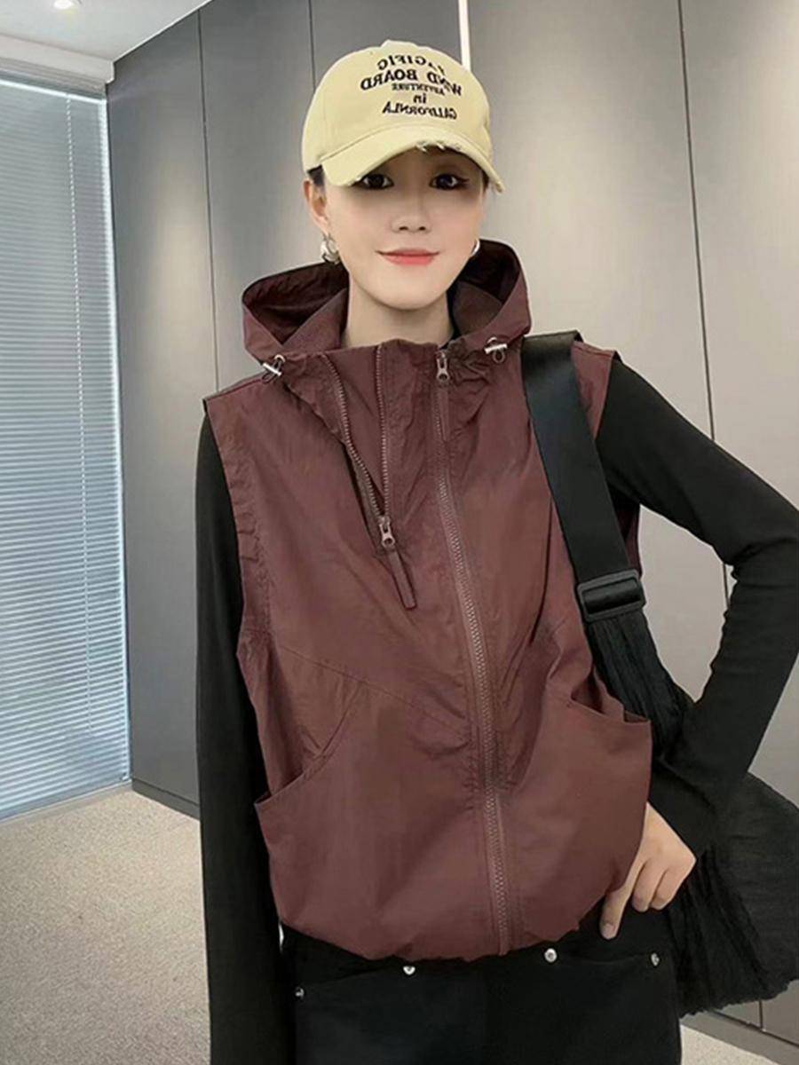 European goods sunscreen hooded vest female 2024 summer new design sensor sleeveless versatile breathable short top