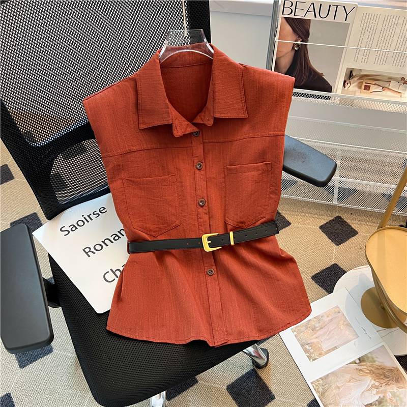 Port wind retro cotton linen vest vest female summer temperament padding belt waist wicked qi and versatile sleeveless top