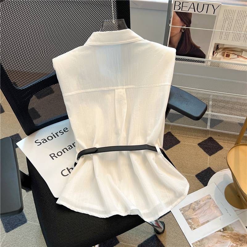 Port wind retro cotton linen vest vest female summer temperament padding belt waist wicked qi and versatile sleeveless top