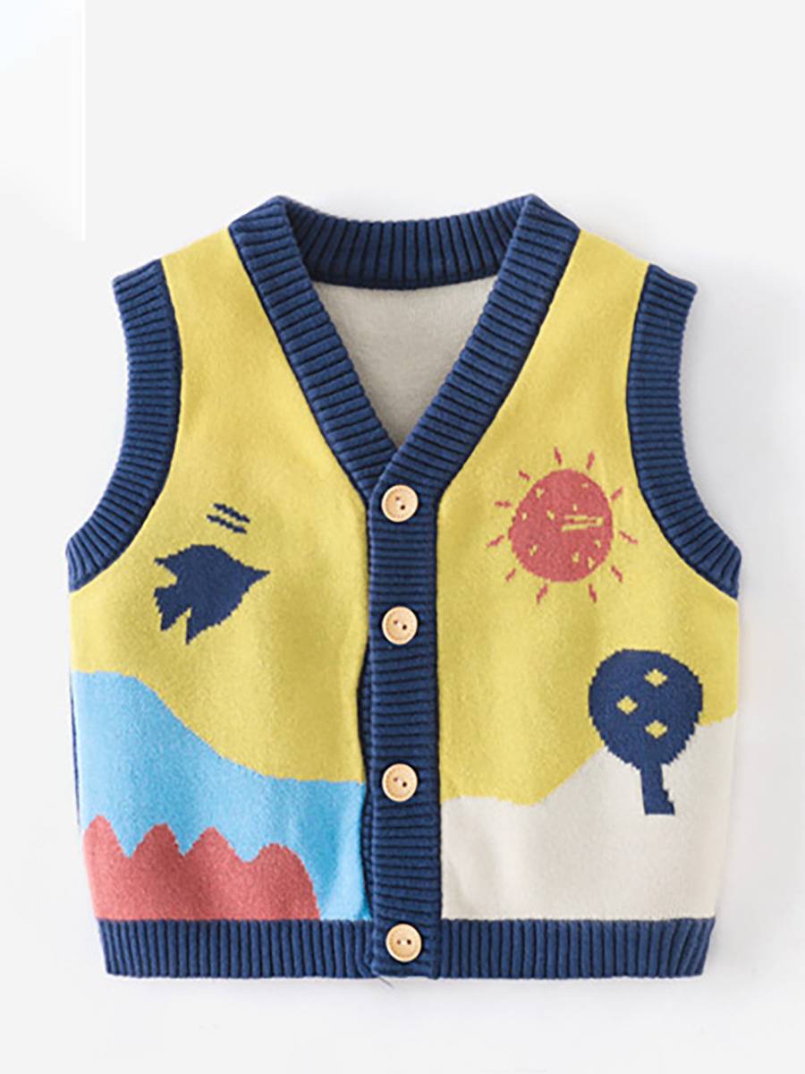 Boy baby knit sweater vest 2024 new spring and autumn thin children Korean version of foreign gas wool clothes small vest
