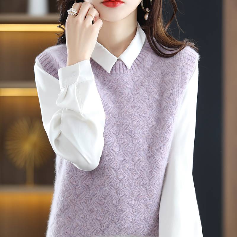 Wool horse vest, spring and autumn new slim sweater, sleeveless, shoulder hollow neck cashmere cashmere short horse clip