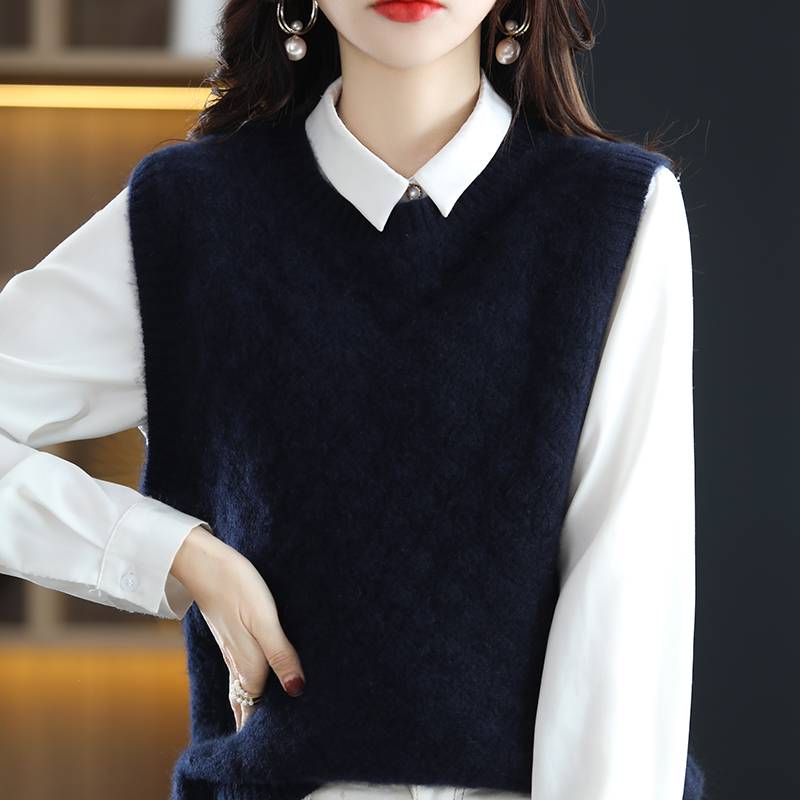 Wool horse vest, spring and autumn new slim sweater, sleeveless, shoulder hollow neck cashmere cashmere short horse clip