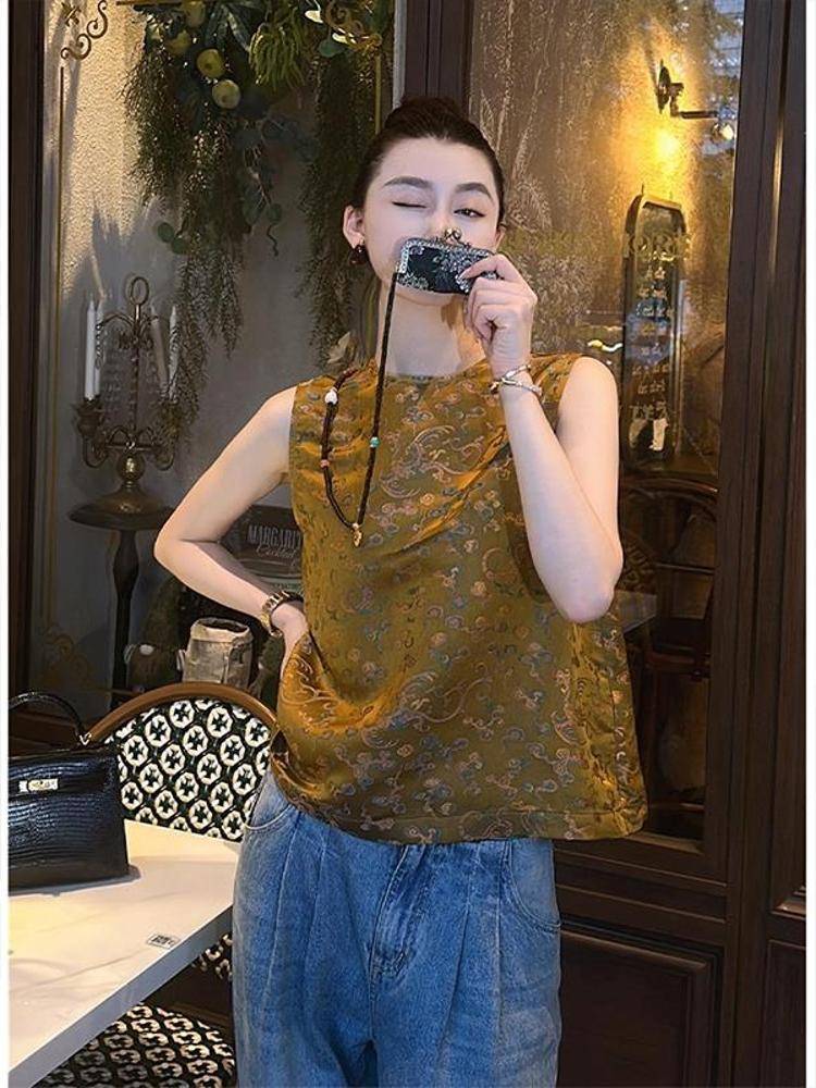 Summer new Chinese top 2024 new leisure old money, old money, Song Jinjin vest horses wearing national wind vest high -end