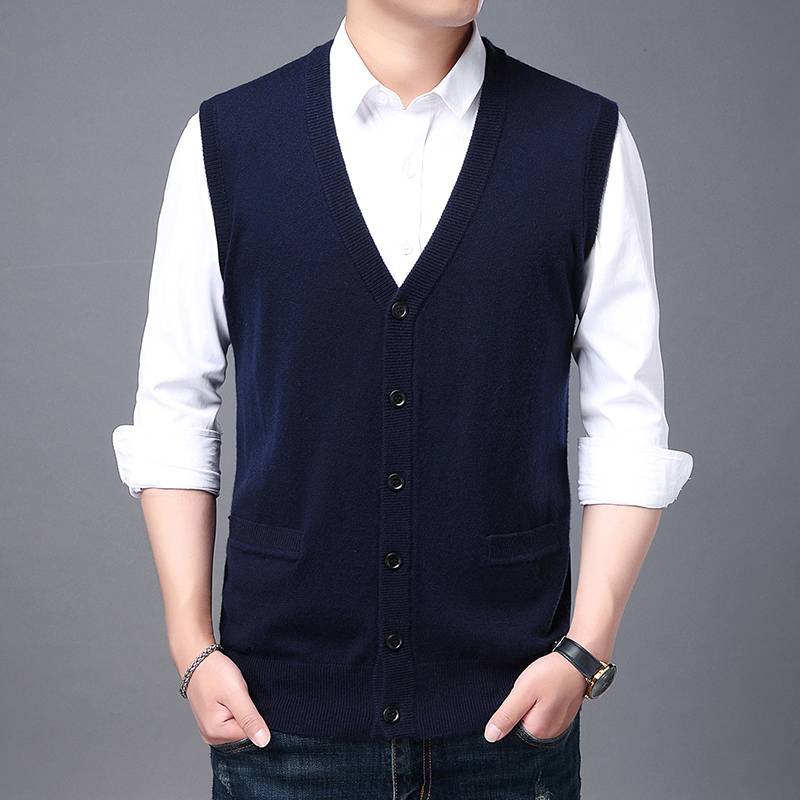 Woodpecker pure wool sweater men's knitted vest vest vests autumn and winter V -neck casual pure color sweater rhone horse clip