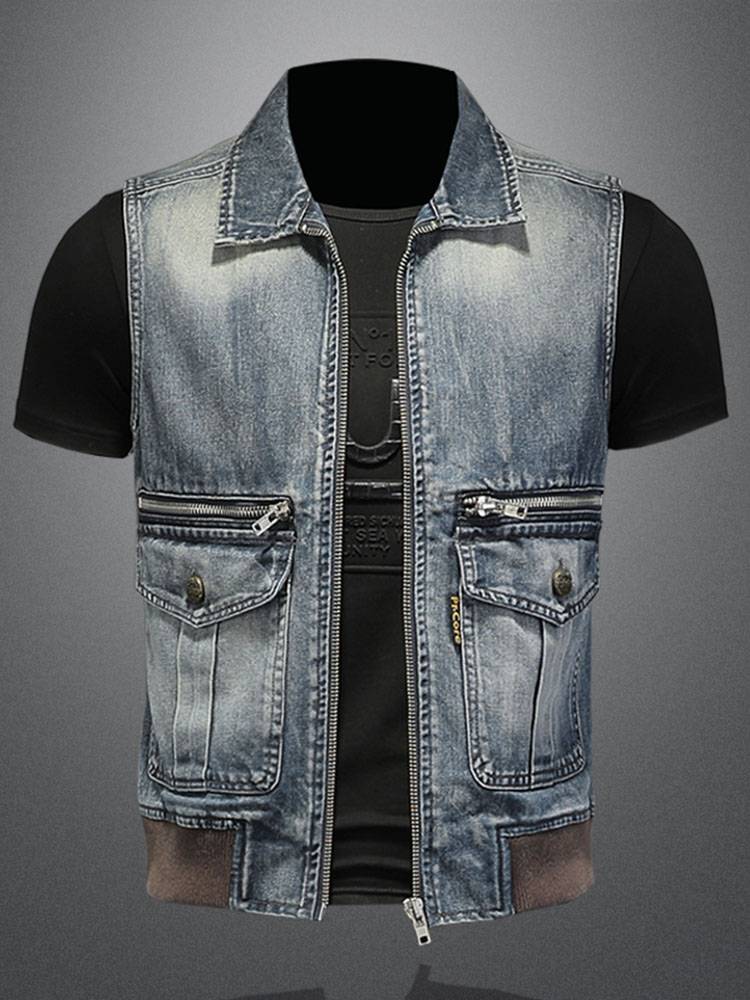 Marvel poison liquid denim vest men's trend Harley riding locomotive retro vest sleeveless cubs, shoulder casual denim jacket