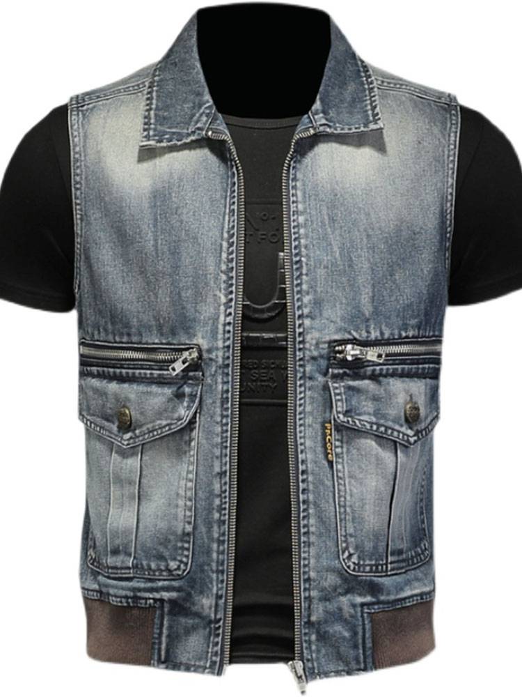 Marvel poison liquid denim vest men's trend Harley riding locomotive retro vest sleeveless cubs, shoulder casual denim jacket