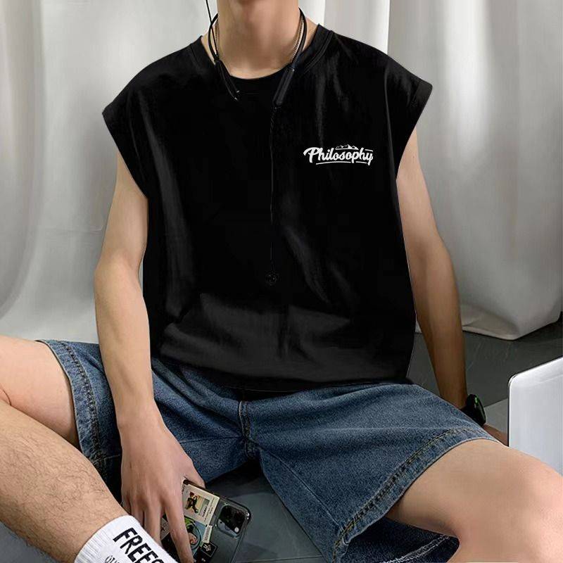 Summer new cotton cotton sleeveless vest men's thin fitness sports hurdle shoulder clothes wearing white T -shirt tops