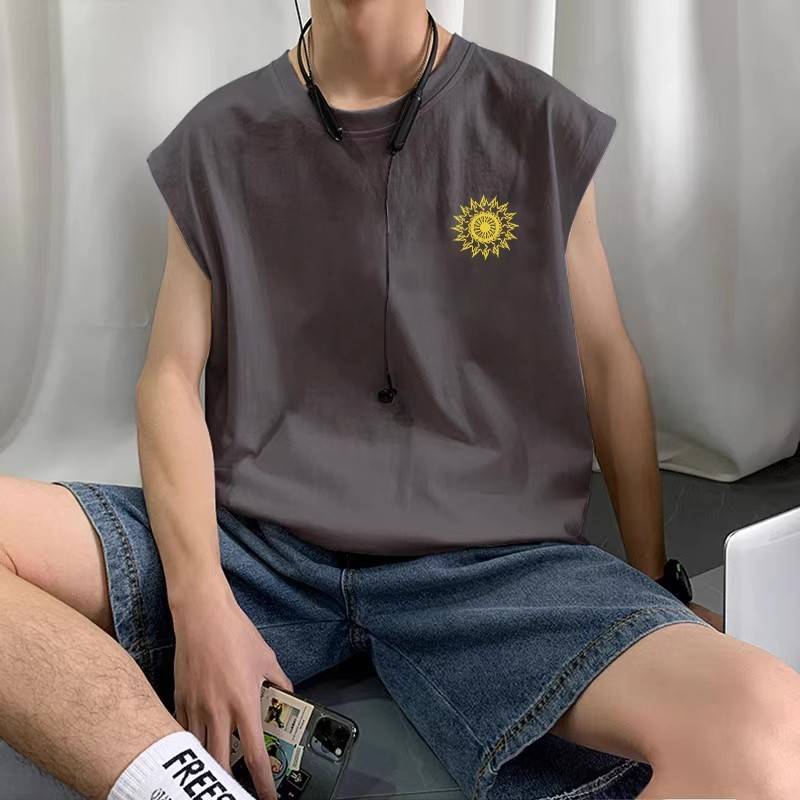 Summer new cotton cotton sleeveless vest men's thin fitness sports hurdle shoulder clothes wearing white T -shirt tops