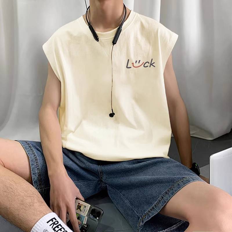 Summer new cotton cotton sleeveless vest men's thin fitness sports hurdle shoulder clothes wearing white T -shirt tops