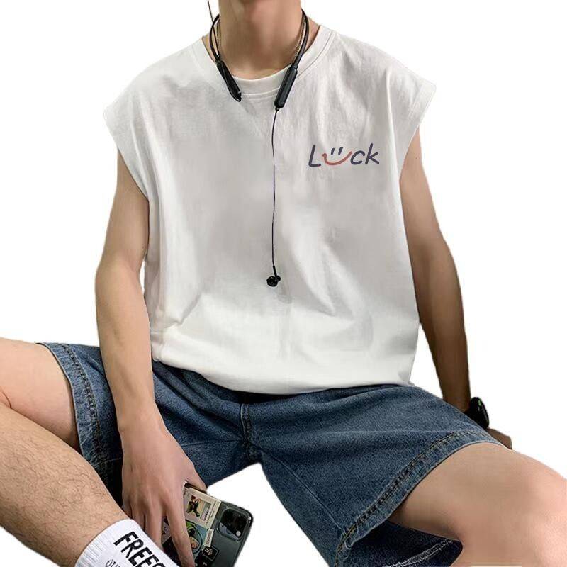 Summer new cotton cotton sleeveless vest men's thin fitness sports hurdle shoulder clothes wearing white T -shirt tops