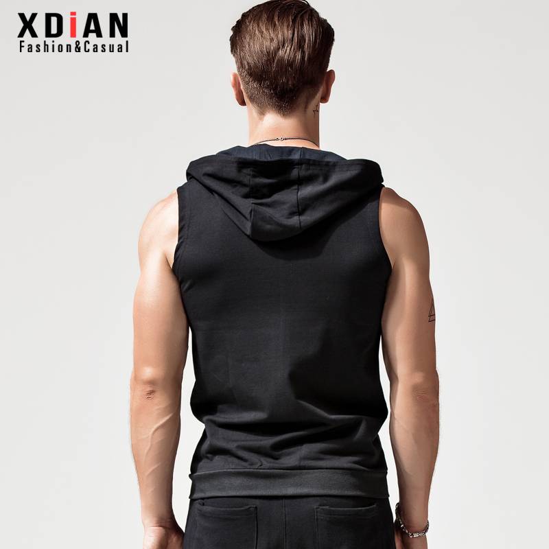 Sleeveless sweater men's hooded vest sports fitness with hat shirt, shoulder, shoulder, t -shirt, spring and autumn thin jacket jacket