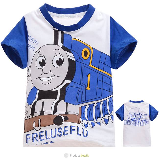 2024 Thomas Little Train Children's Summer Boys Cotton Short -sleeved T -shirt Baby Half -Sleeve Children Full Cotton Clothing