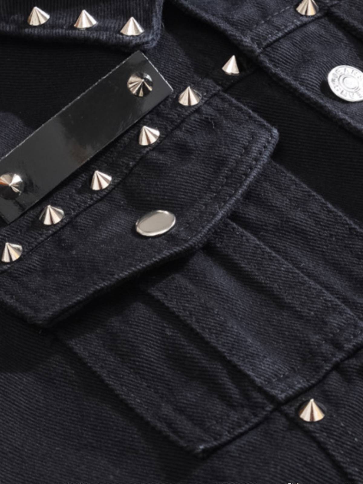 European and American motorcycle rivet men's denim vest punk stage casual jacket sleeveless shoulder shoulder jacket large size summer