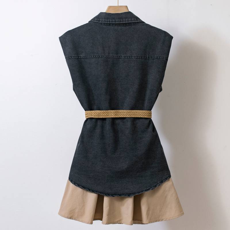 Denim vest dress fashion set Small design sense niche niche qi reduction, waist skirt, women's clothing women's clothing