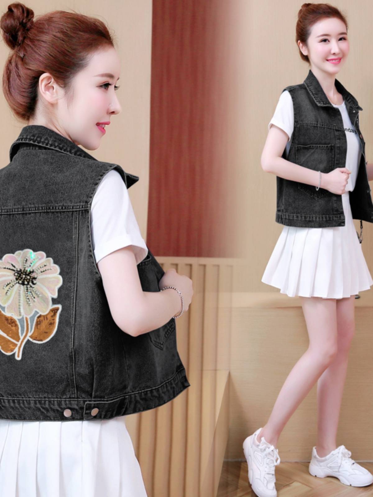 Italian original single export cutting label large size denim horses short vest vest vest jacket, shoulder top
