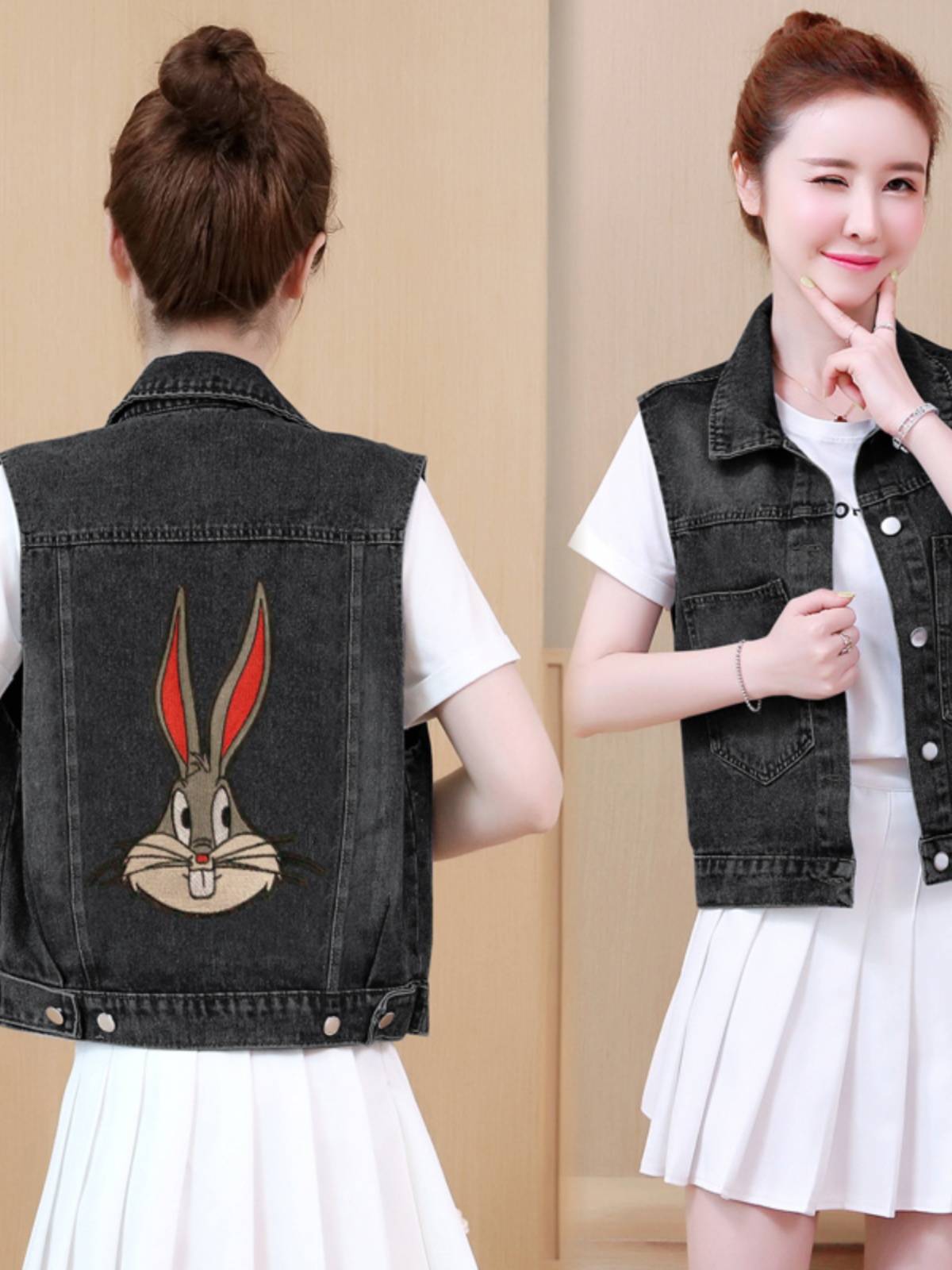 Italian original single export cutting label large size denim horses short vest vest vest jacket, shoulder top