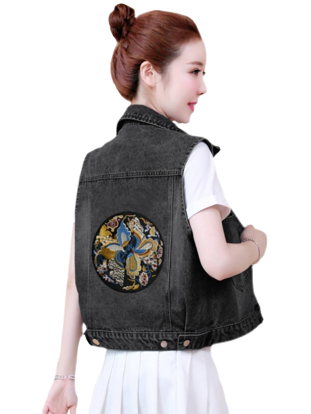 Italian original single export cutting label large size denim horses short vest vest vest jacket, shoulder top