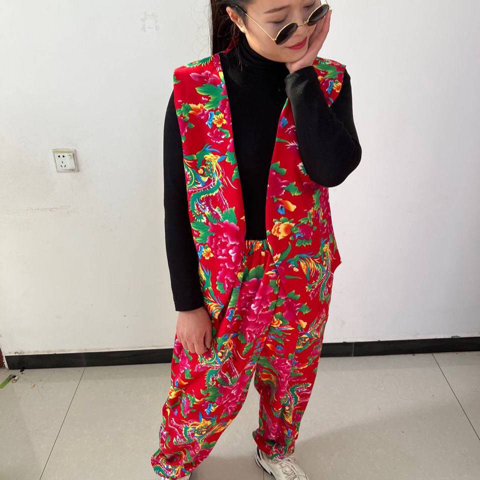 Buy steaming steamed dance Northeast Dahua cloth clothes Yangge clothing waist drum performance service Douyin net red new vest