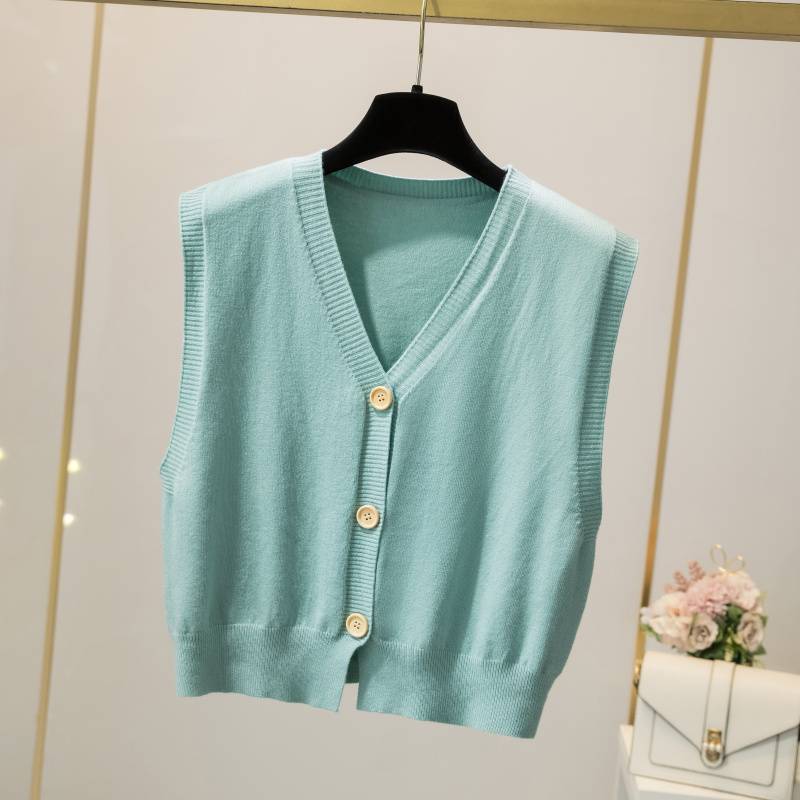 V -neck Japanese college style knit vest vest cardigan women wearing autumn new loose sleeveless sweater clip