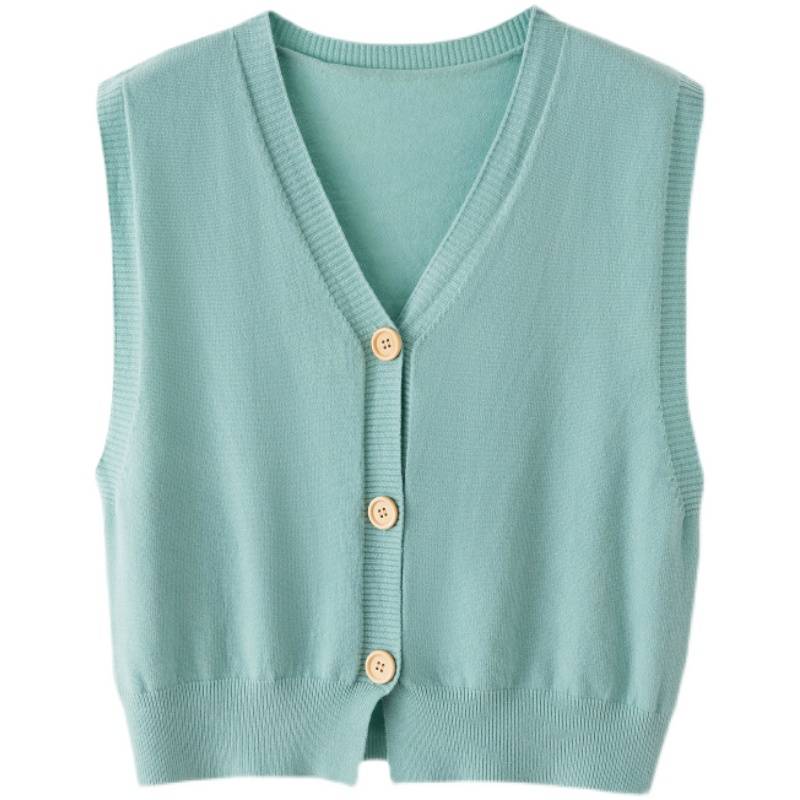 V -neck Japanese college style knit vest vest cardigan women wearing autumn new loose sleeveless sweater clip