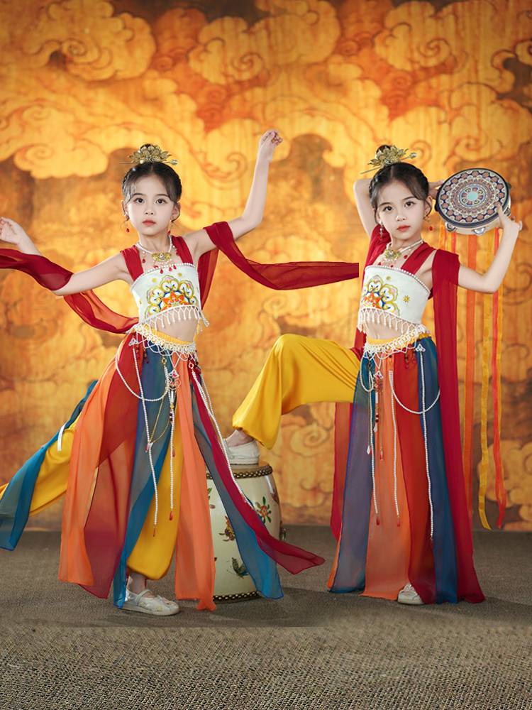 Children's Flying Drum Performance Service Western Dunhuang Dance Dance Service Girls Classical Dance Exotic Style National Performance Service